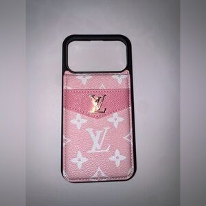 Pink Monogram Card Slot 17 pro max Phone Case with Gold Logo